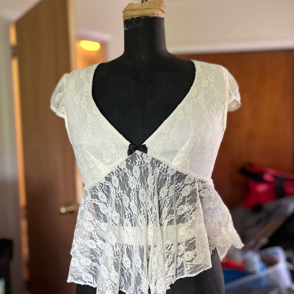 KIMCHI BLUE Lace Top with Black Trim